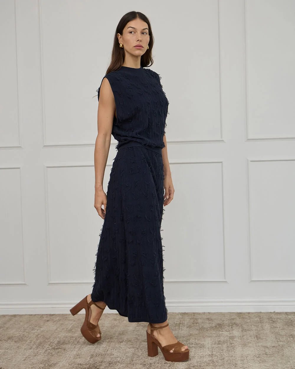 Arlington Milne - Casie Fringe Tank - Navy Tee shirt Arlington Milne