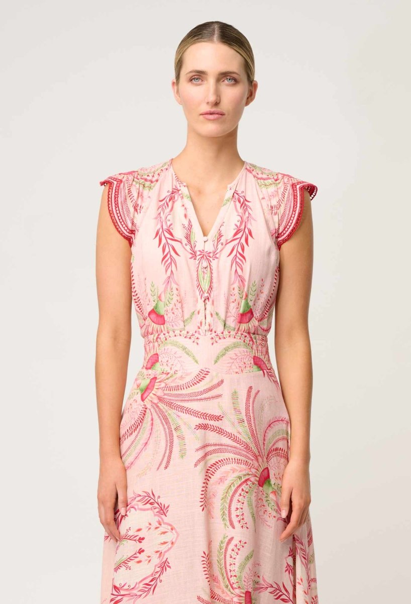 Aseel Linen Viscose Embroidered Top in Palmarosa Once Was