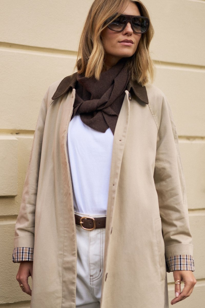 Ash Cotton Twill Trench Coat Sand Choc Collar - Women’s Midweight Jacket Coats & Jackets Ceres Life