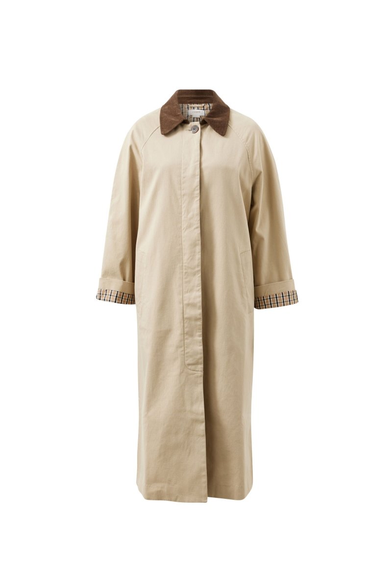 Ash Cotton Twill Trench Coat Sand Choc Collar - Women’s Midweight Jacket Coats &amp; Jackets Ceres Life