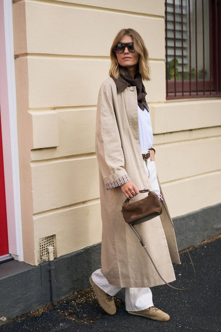 Ash Cotton Twill Trench Coat Sand Choc Collar - Women’s Midweight Jacket Coats &amp; Jackets Ceres Life