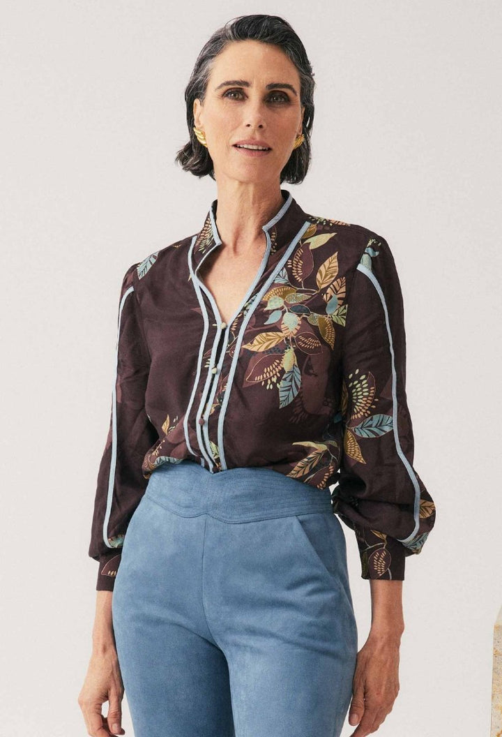 Asher Viscose Faille Shirt in Ember Vines Blouse Once Was