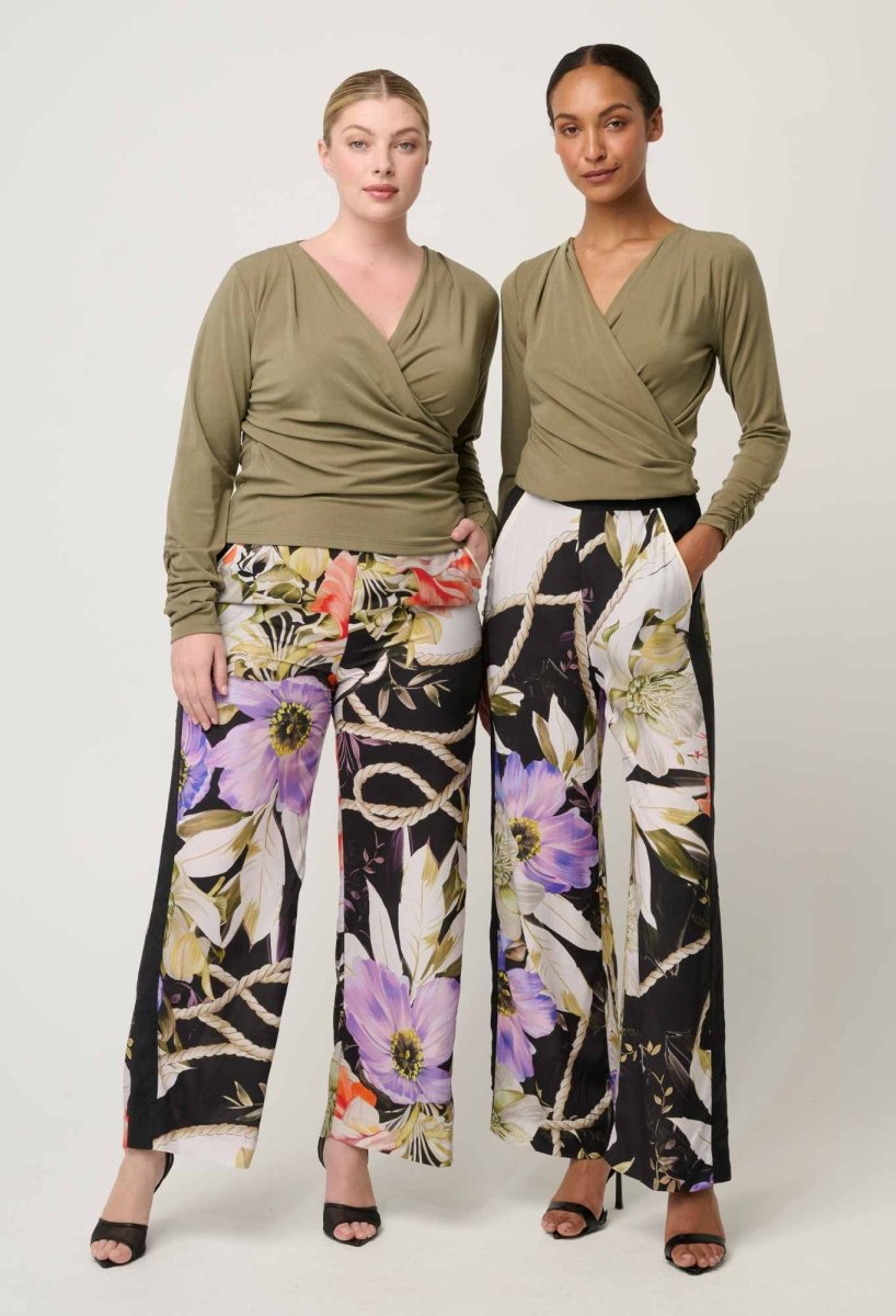 Aster Lyocell Stretch Wrap Top in Dusty Olive Blouse OnceWas