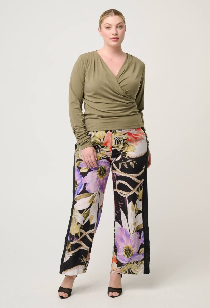 Aster Lyocell Stretch Wrap Top in Dusty Olive Blouse OnceWas