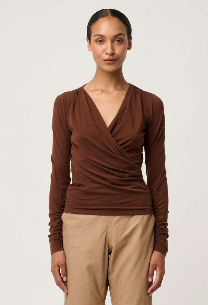 Aster Lyocell Stretch Wrap Top in Mocha POL