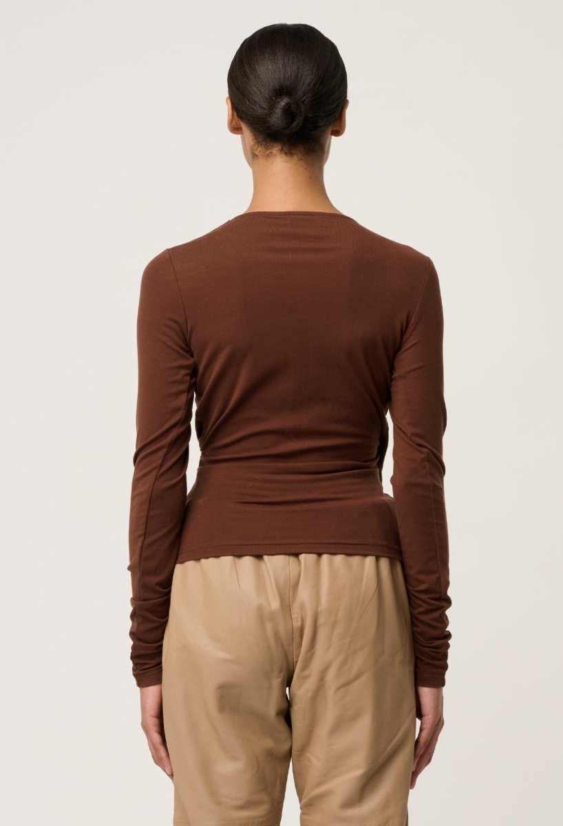 Aster Lyocell Stretch Wrap Top in Mocha POL