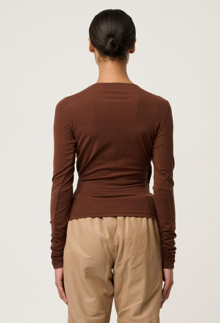 Aster Lyocell Stretch Wrap Top in Mocha POL