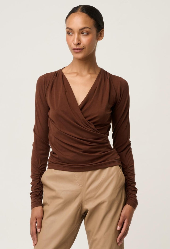 Aster Lyocell Stretch Wrap Top in Mocha POL