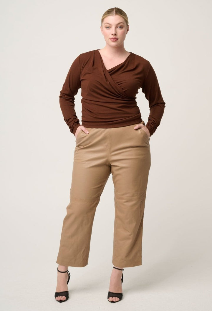 Aster Lyocell Stretch Wrap Top in Mocha POL
