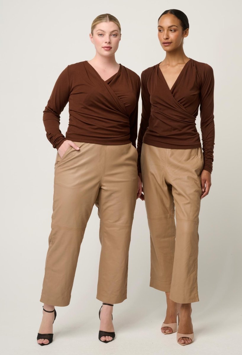 Aster Lyocell Stretch Wrap Top in Mocha POL