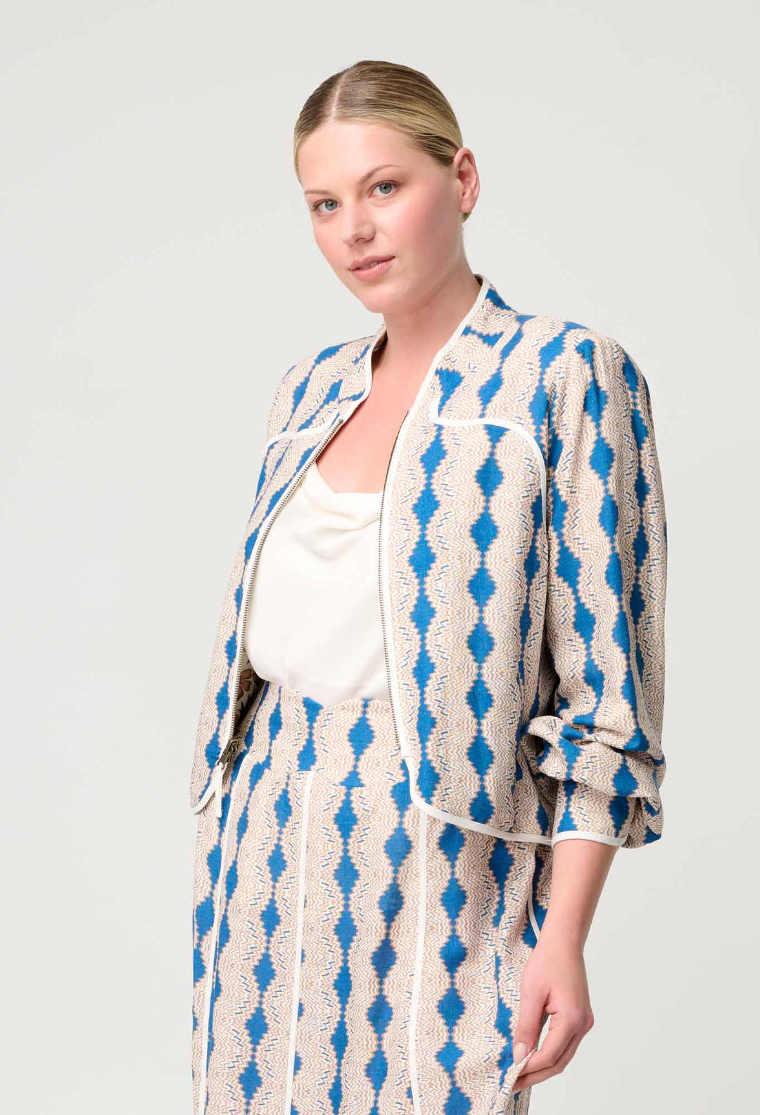 Aurora Reversible Linen Viscose Jacket in Golden Medina / Marrakech Topaz - Stanleyandstone