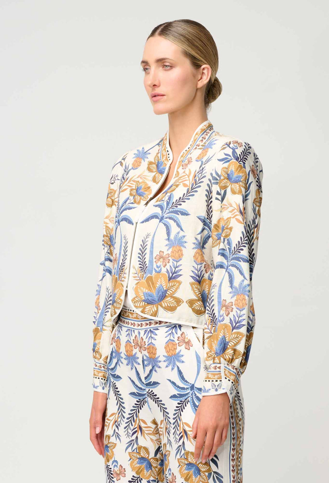 Aurora Reversible Linen Viscose Jacket in Golden Medina / Marrakech Topaz - Stanleyandstone