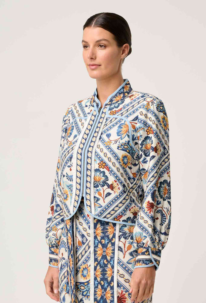 Aurora Reversible Viscose & Tencel Fringe Jacket in Petinos Floros / Blue Ash Jacket Once Was