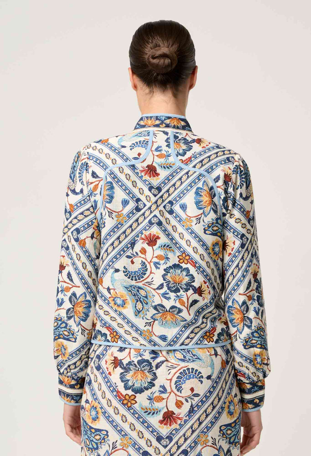 Aurora Reversible Viscose & Tencel Fringe Jacket in Petinos Floros / Blue Ash Jacket Once Was