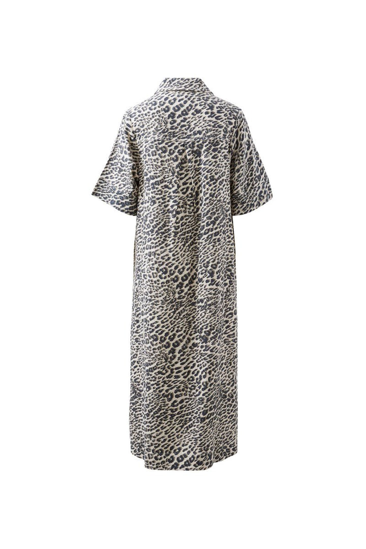 AVA SHORT SLEEVE MIDI DRESS/LEOPARD LINEN BLEND - Stanleyandstone