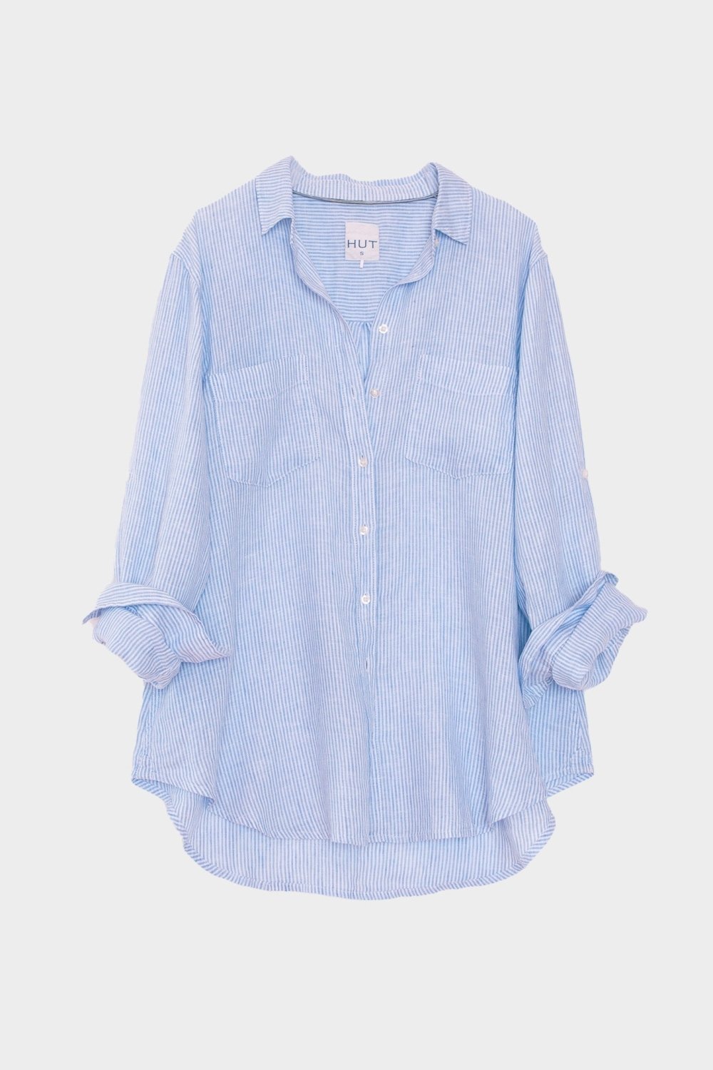Baby Blue Stripe Boyfriend Linen Shirt shirt Hut