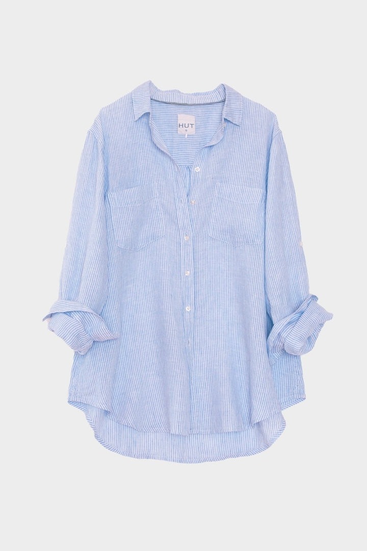 Baby Blue Stripe Boyfriend Linen Shirt shirt Hut