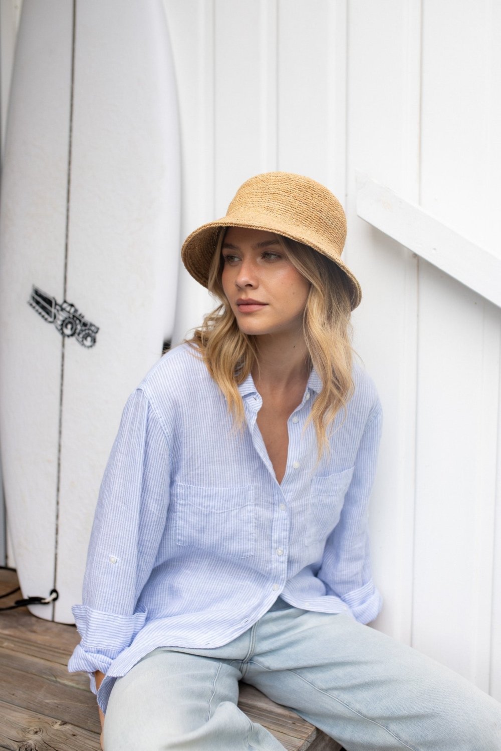 Baby Blue Stripe Boyfriend Linen Shirt shirt Hut