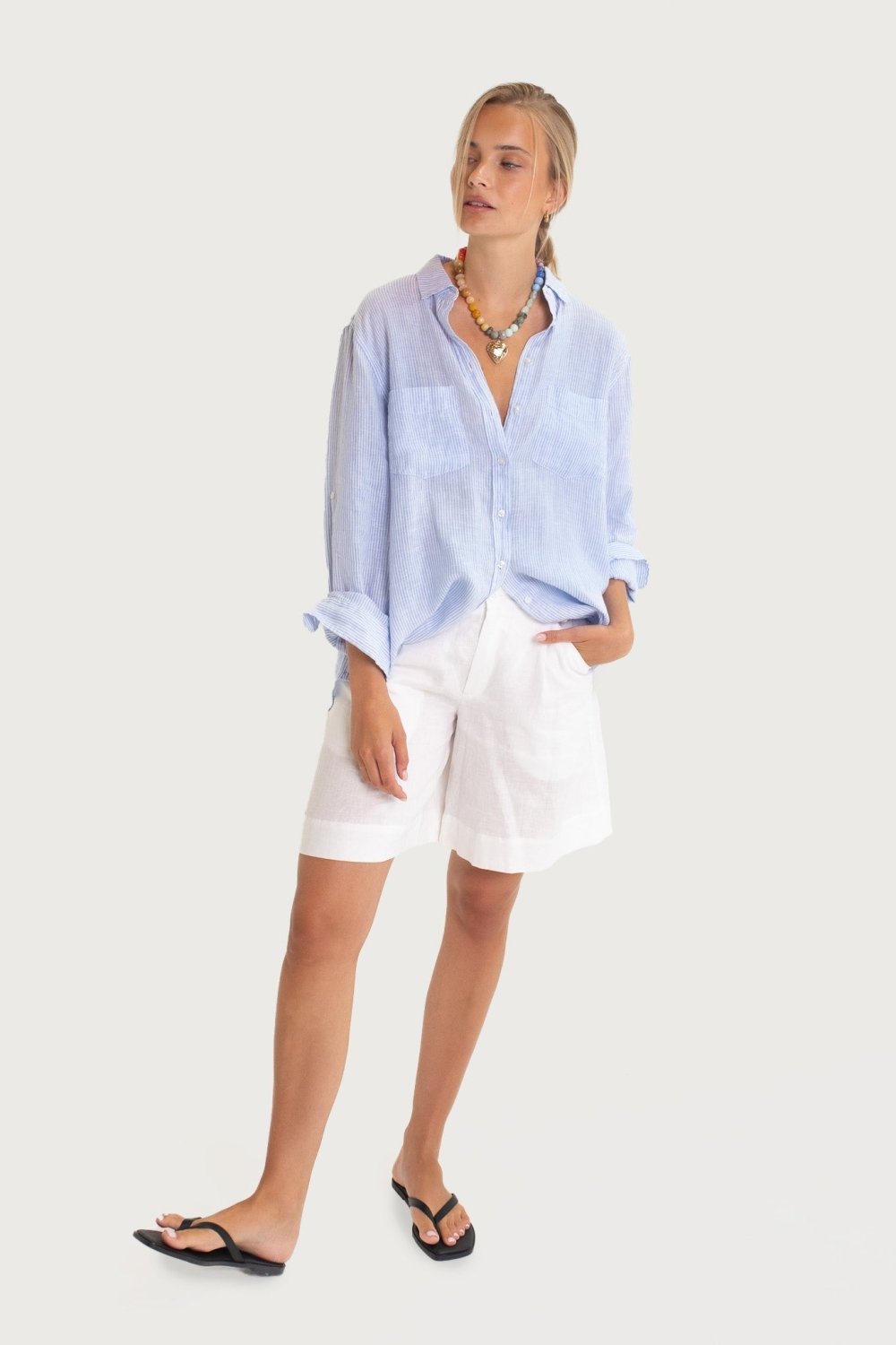 Baby Blue Stripe Boyfriend Linen Shirt shirt Hut