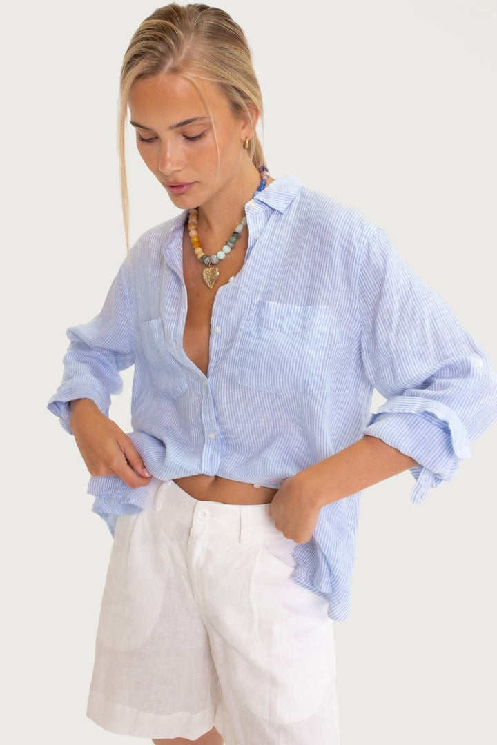 Baby Blue Stripe Boyfriend Linen Shirt shirt Hut