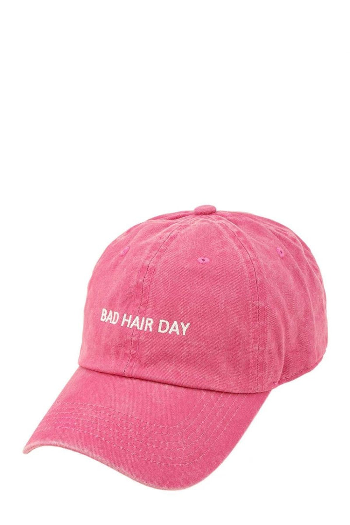 BAD HAIR DAY EMBROIDERED PIGMENT BASEBALL CAP 8-2 hat anbfashion Hot Pink