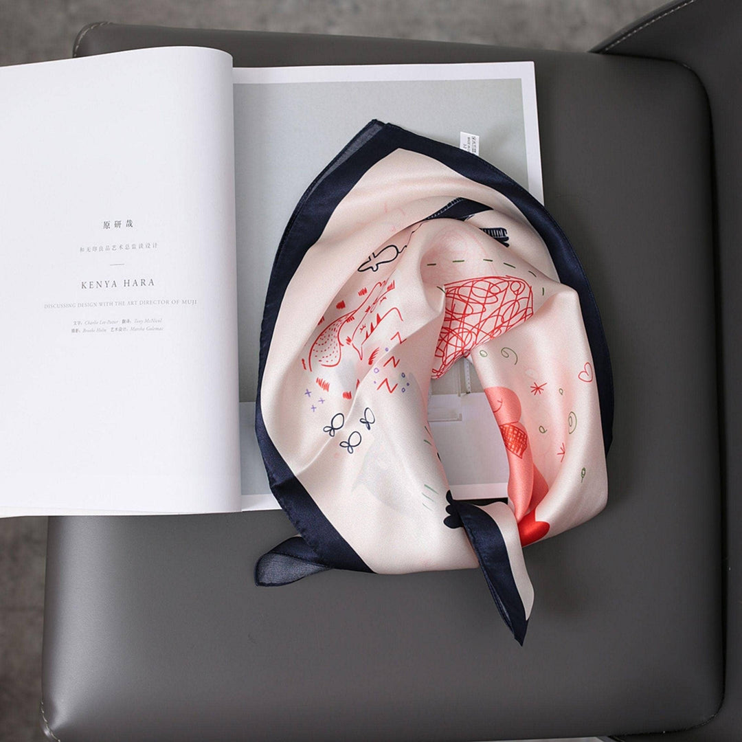 Pink Cat Pattern 100% mulberry Silk Scarf accessories Stanleyandstone