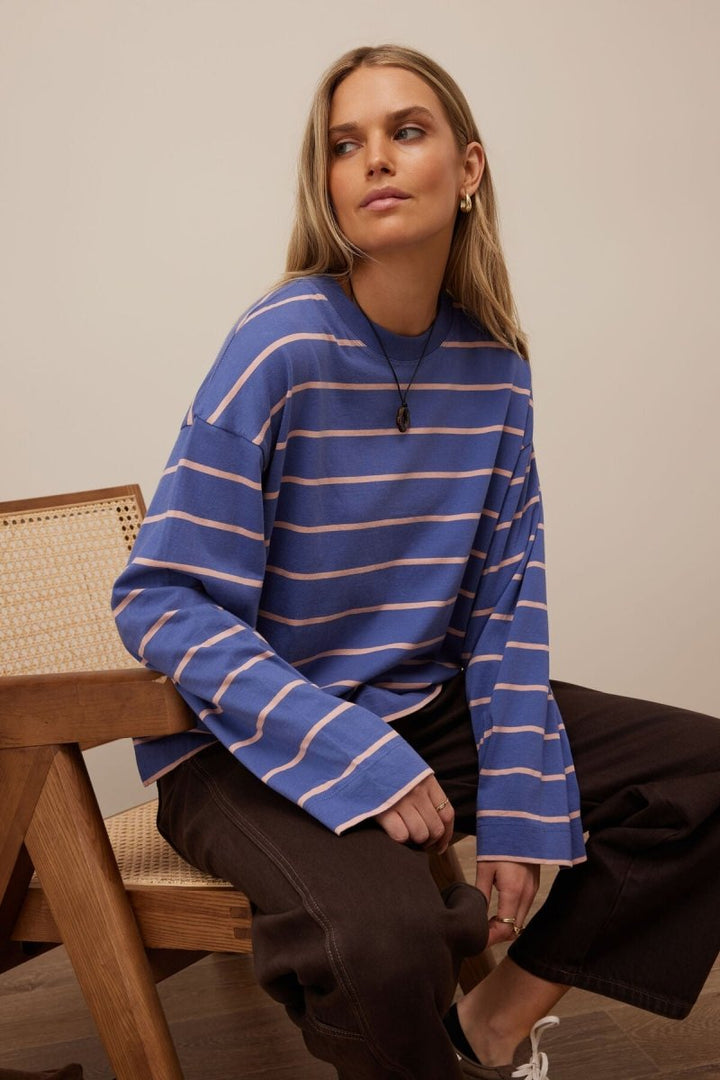 Beau Long Sleeve Slouchy Tee - Washed Navy Pink Clay Long Sleeve Tee Ceres Life