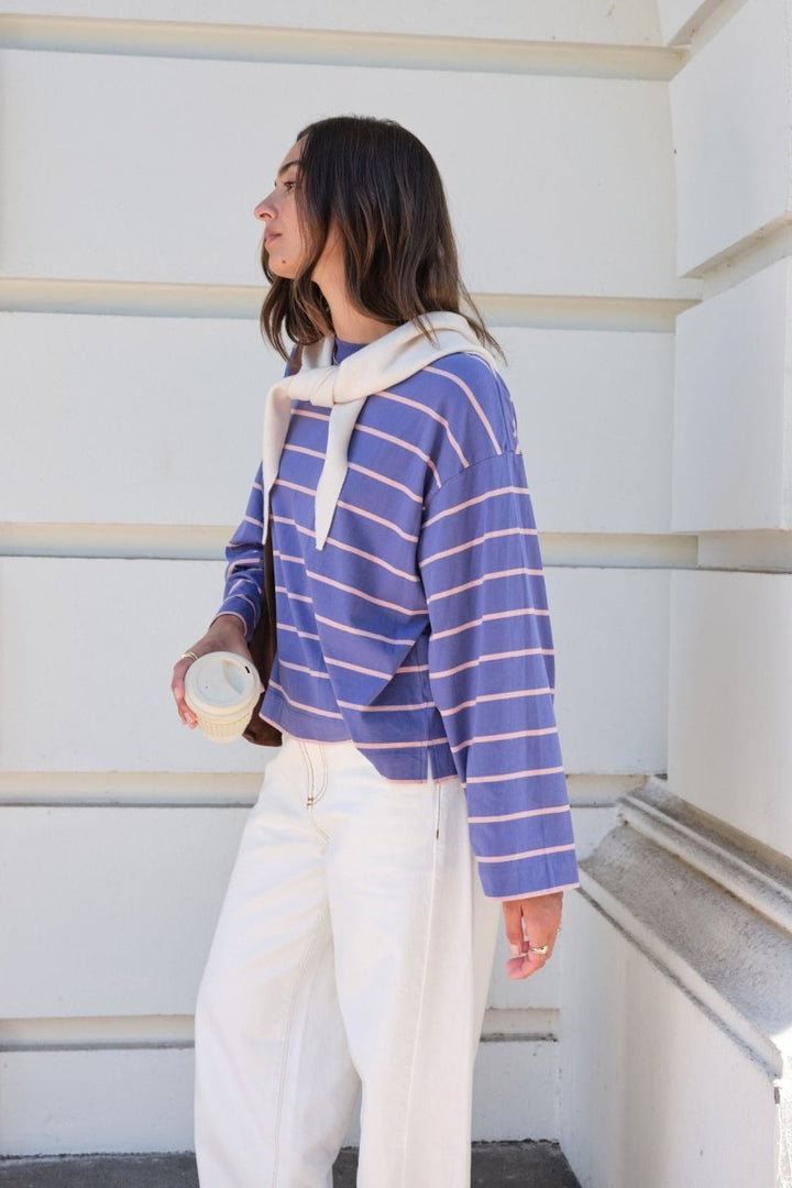 Beau Long Sleeve Slouchy Tee - Washed Navy Pink Clay Long Sleeve Tee Ceres Life