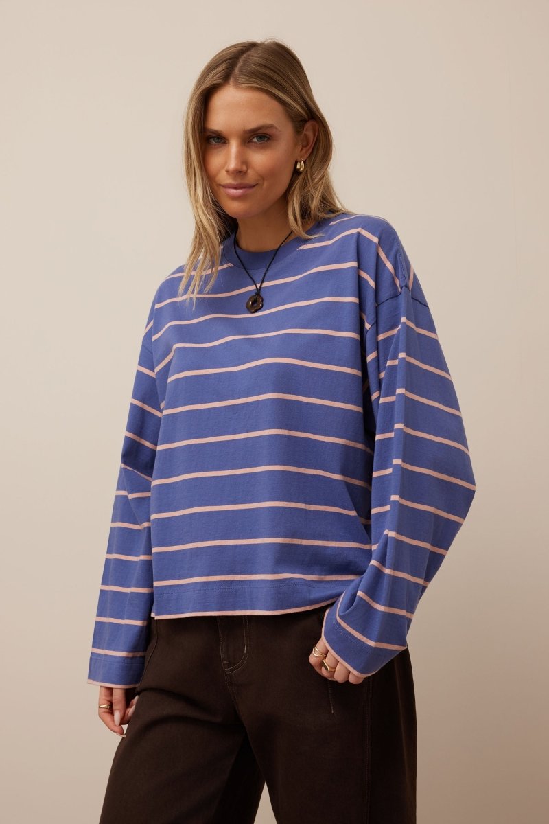 Beau Long Sleeve Slouchy Tee - Washed Navy Pink Clay Long Sleeve Tee Ceres Life