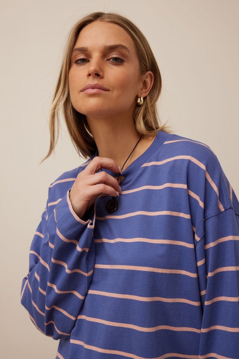 Beau Long Sleeve Slouchy Tee - Washed Navy Pink Clay Long Sleeve Tee Ceres Life