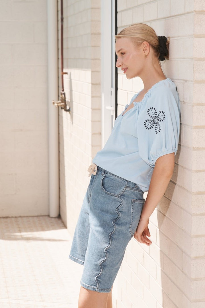 Bijou Short | Scallop Seam - 70s Blue Shorts Kireina