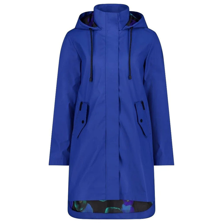Billie - Womens PU Coated raincoat - Imperial Blue with night bloom Coats & Jackets MOKE