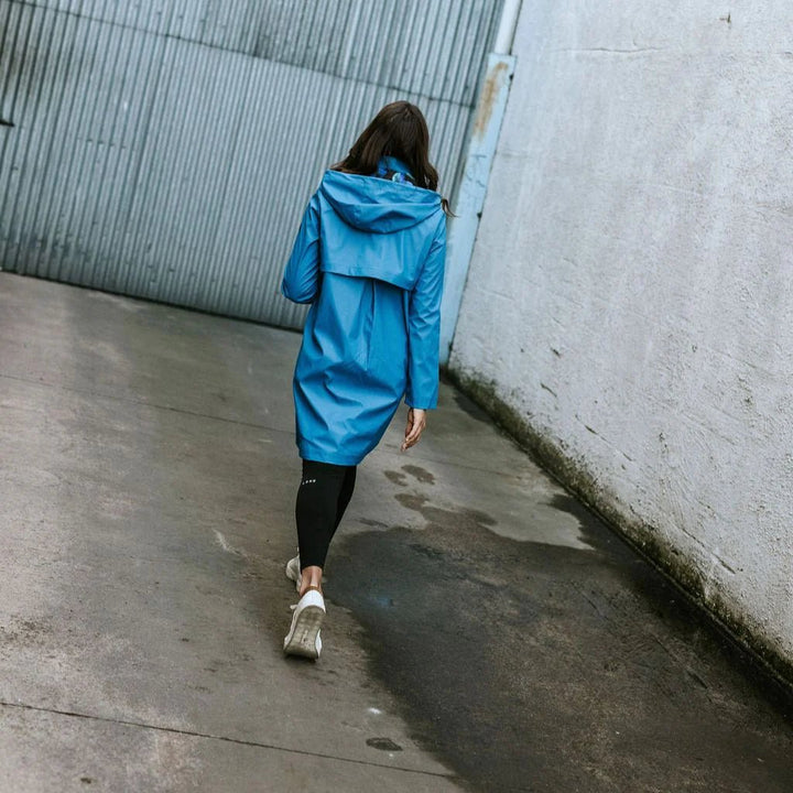 Billie - Womens PU Coated raincoat - Imperial Blue with night bloom Coats & Jackets MOKE