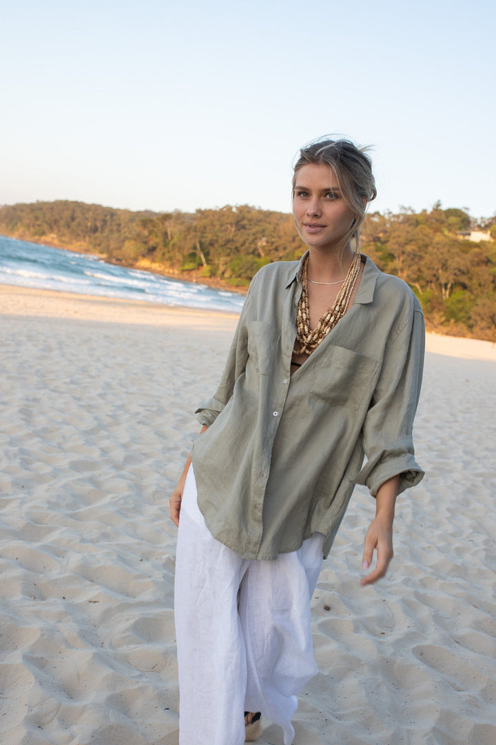 Biscuit Boyfriend Linen Shirt - Stanleyandstone