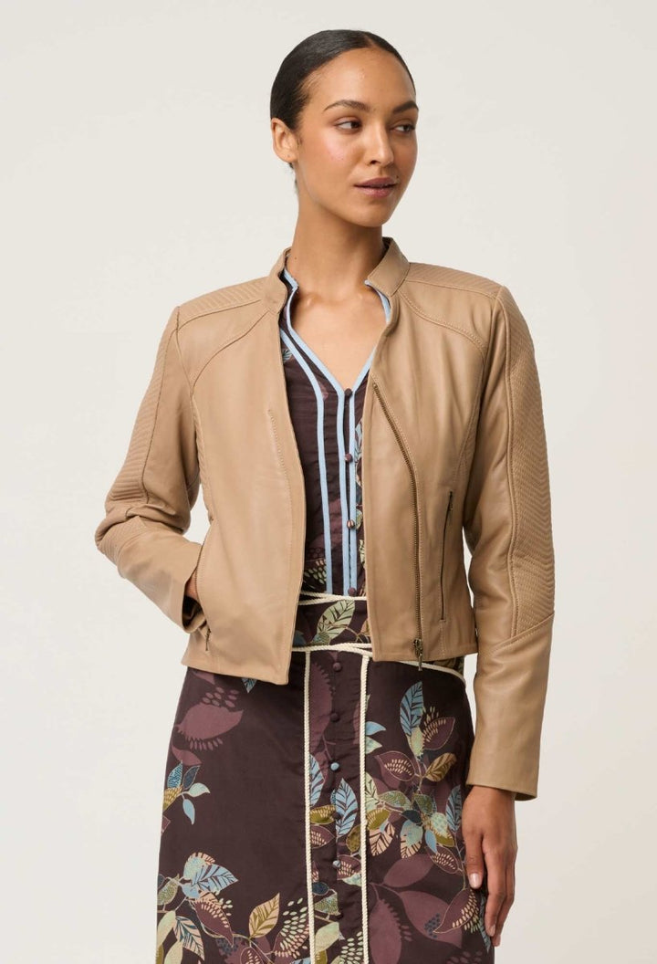 Blaire Leather Herringbone Stitch Jacket in Wheat Coats &amp; Jackets Once Was