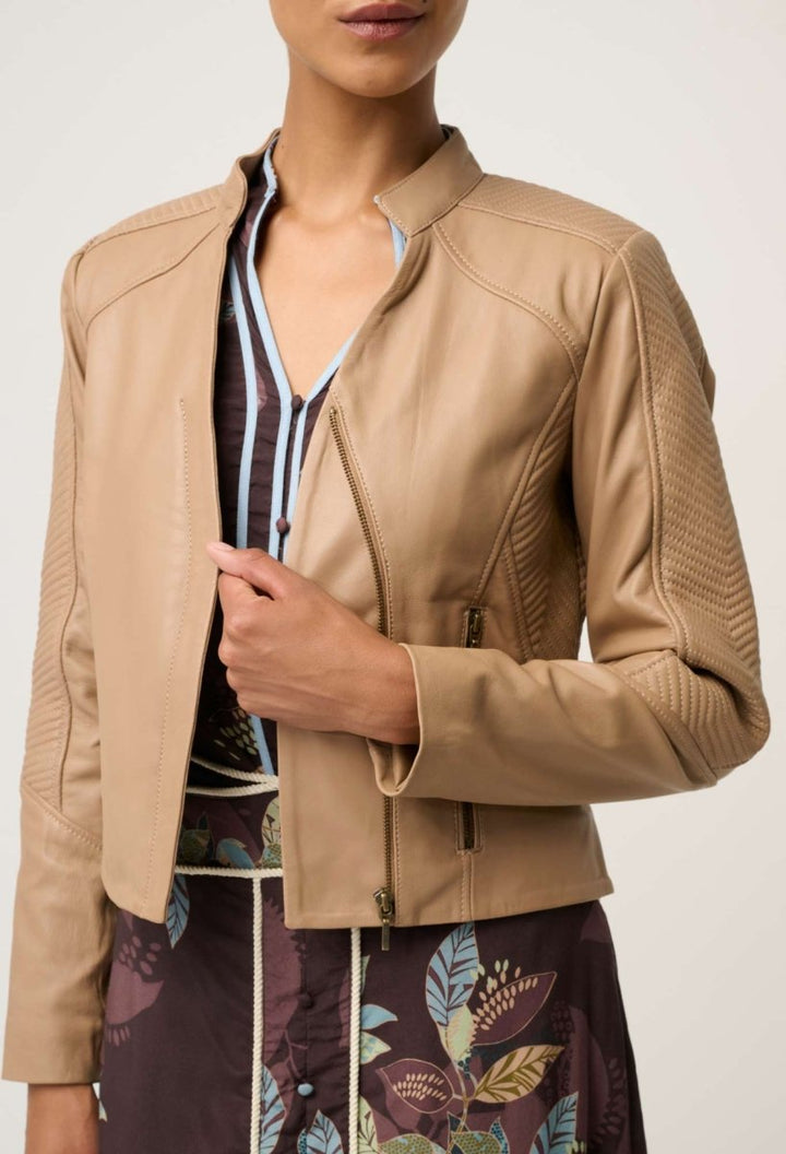 Blaire Leather Herringbone Stitch Jacket in Wheat Coats &amp; Jackets Once Was