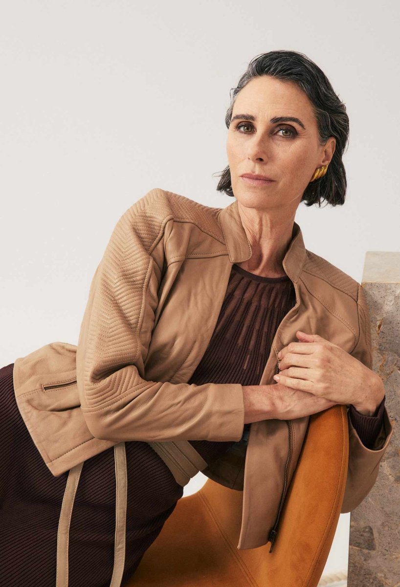 Blaire Leather Herringbone Stitch Jacket in Wheat Coats & Jackets Once Was