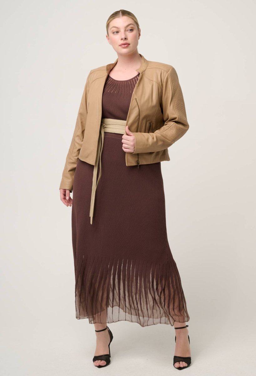 Blaire Leather Herringbone Stitch Jacket in Wheat Coats &amp; Jackets Once Was