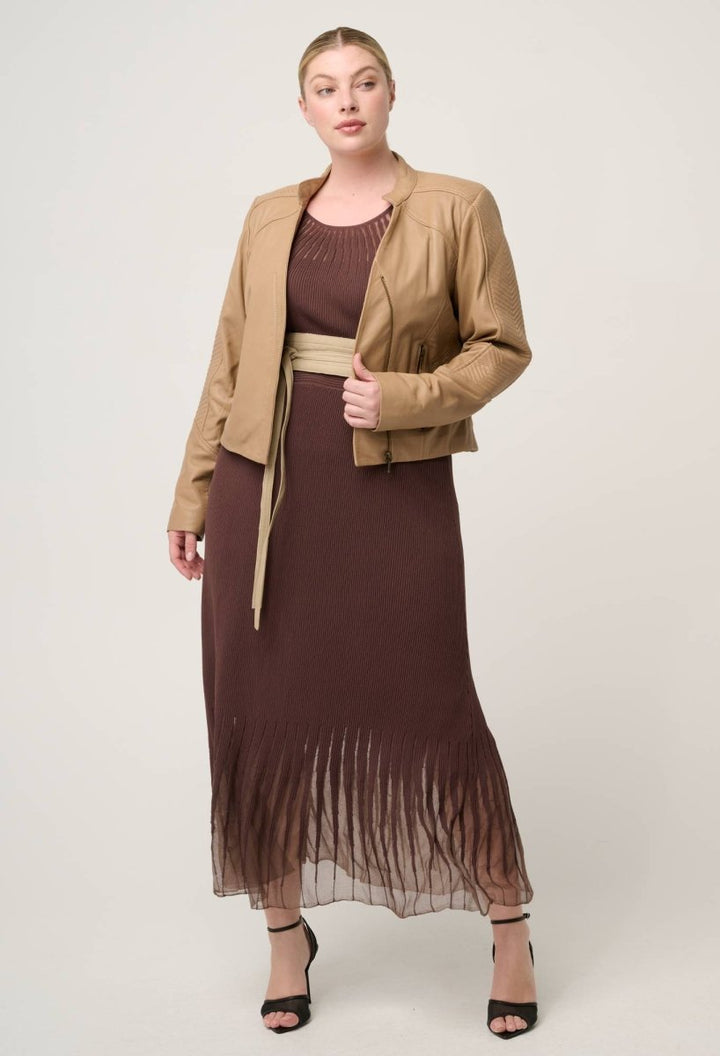 Blaire Leather Herringbone Stitch Jacket in Wheat Coats &amp; Jackets Once Was