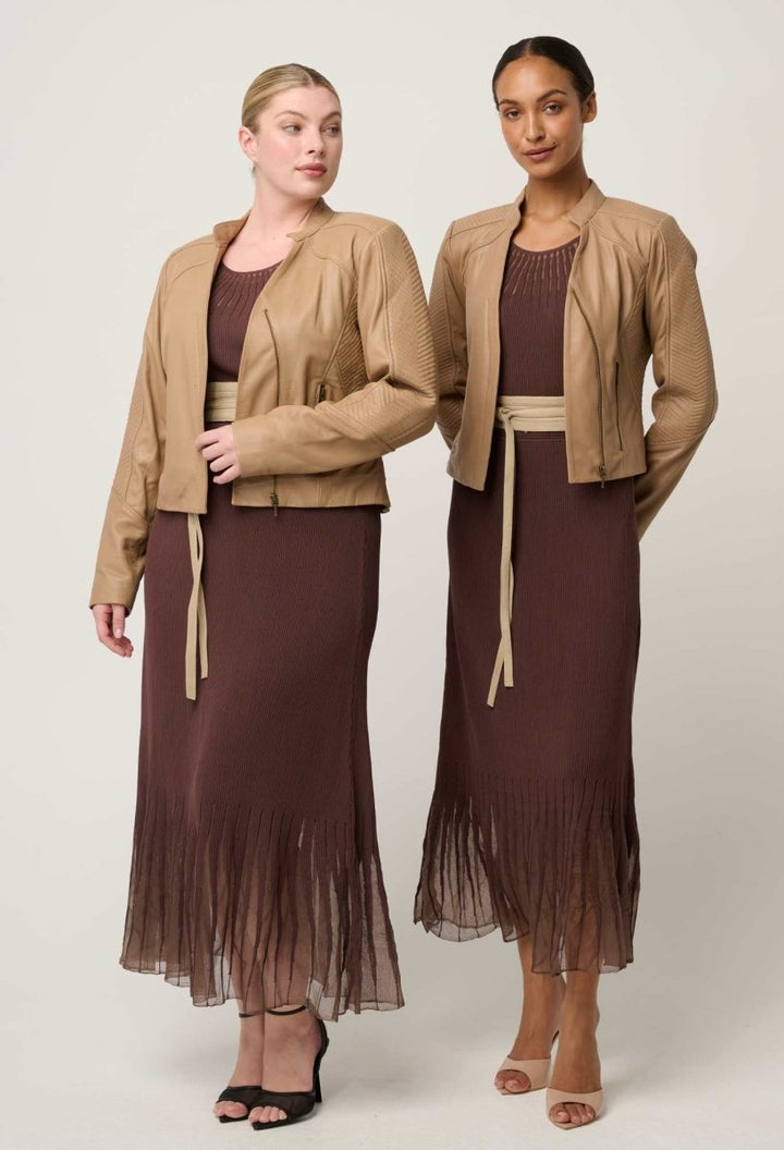 Blaire Leather Herringbone Stitch Jacket in Wheat Coats &amp; Jackets Once Was