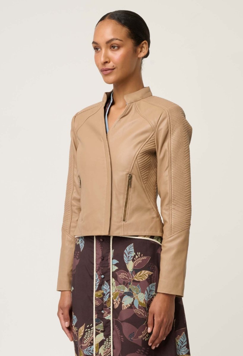 Blaire Leather Herringbone Stitch Jacket in Wheat Coats &amp; Jackets Once Was