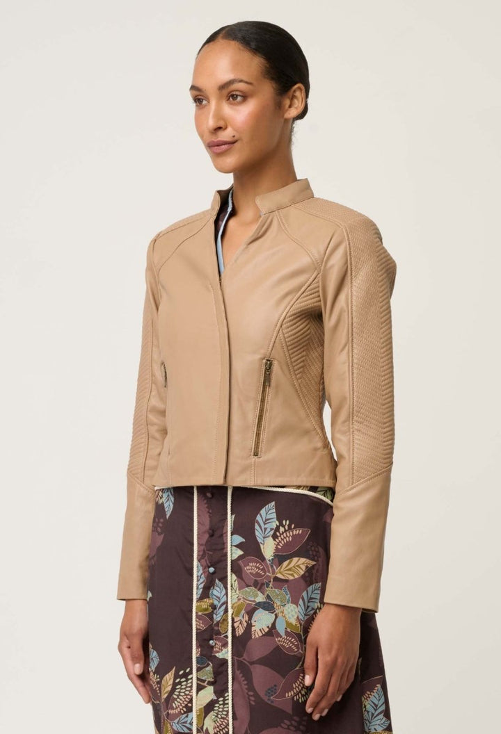 Blaire Leather Herringbone Stitch Jacket in Wheat Coats &amp; Jackets Once Was