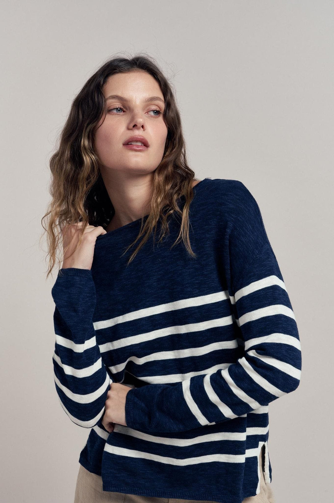 Bobbi Top - Navy / White Stripe Long Sleeve Tee Little Lies