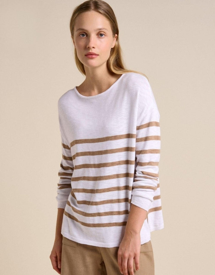 Bobbi Top - White / Taupe Long Sleeve Tee Little Lies