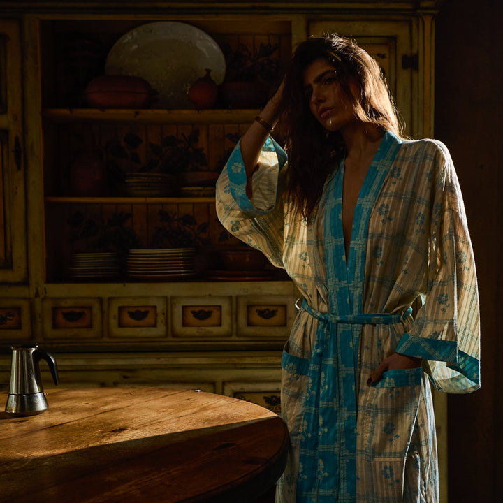 Bonny Cotton Robe - Turquoise bath robe Sage &amp; Clare