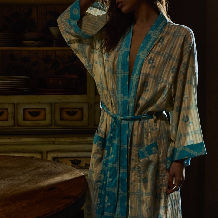 Bonny Cotton Robe - Turquoise bath robe Sage &amp; Clare