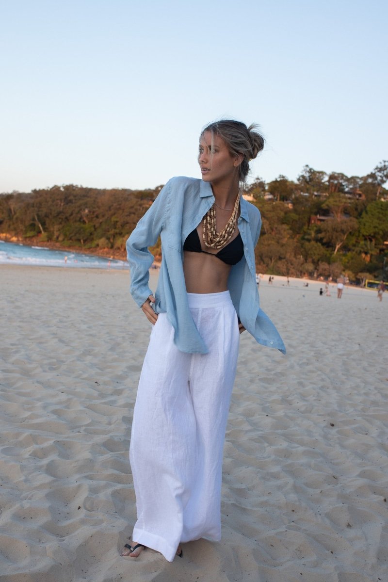 Breeze Blue Boyfriend Linen Shirt Hut