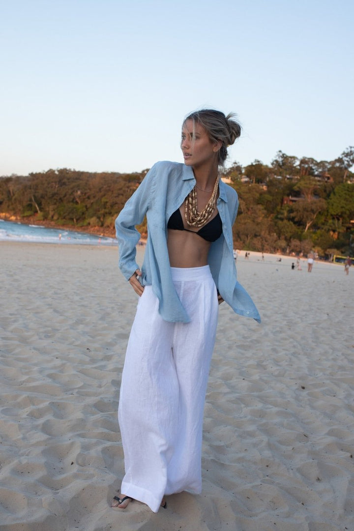 Breeze Blue Boyfriend Linen Shirt Hut