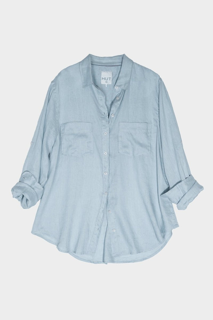 Breeze Blue Boyfriend Linen Shirt Hut