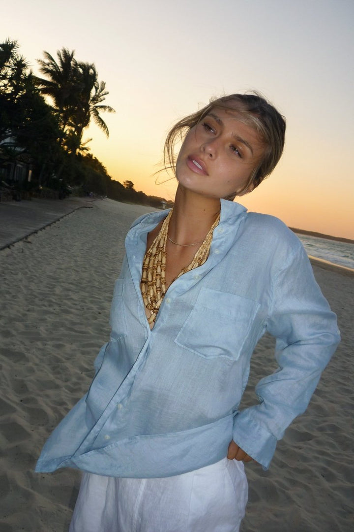 Breeze Blue Boyfriend Linen Shirt Hut